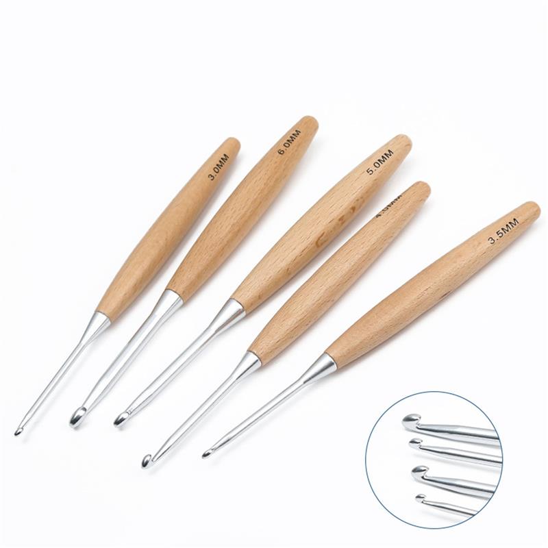 Wooden Handle Crochet Hook For Needlework Handmade DIY Crochet For Knitting And Accessories Tool Single Head Wool Crocheting