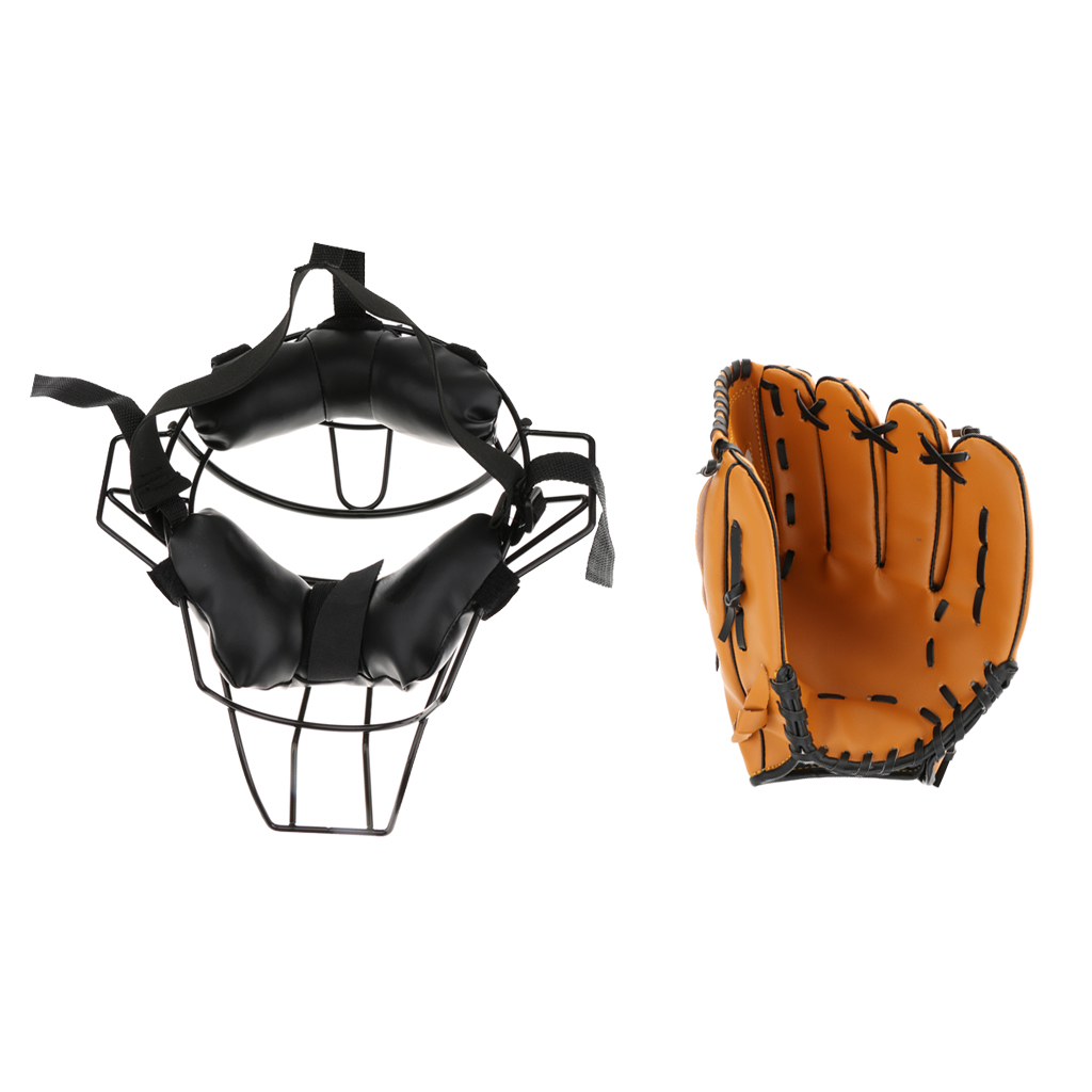 Baseball Catcher Protective Gear Gezicht Guard Masker + Honkbal Handschoen 10.5inch