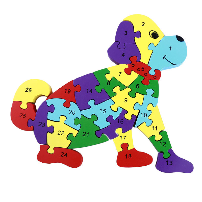 Baby Houten Puzzel Speelgoed Gebouw Kinderen Cognitie Zitten Hond Alfabet Puzzel Montage Digitale Puzzel 3d Speelgoed Kids