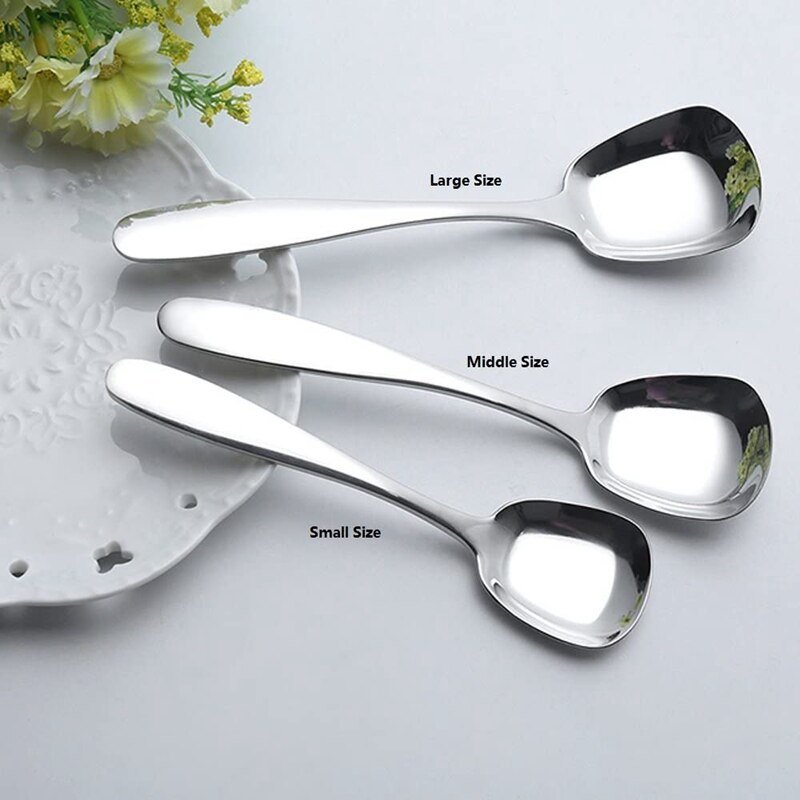 Suppeskeer i rustfrit stål, bordskeer, middagsskeer, risskeer, speciel firkant, spejlpolering, sæt  of 3