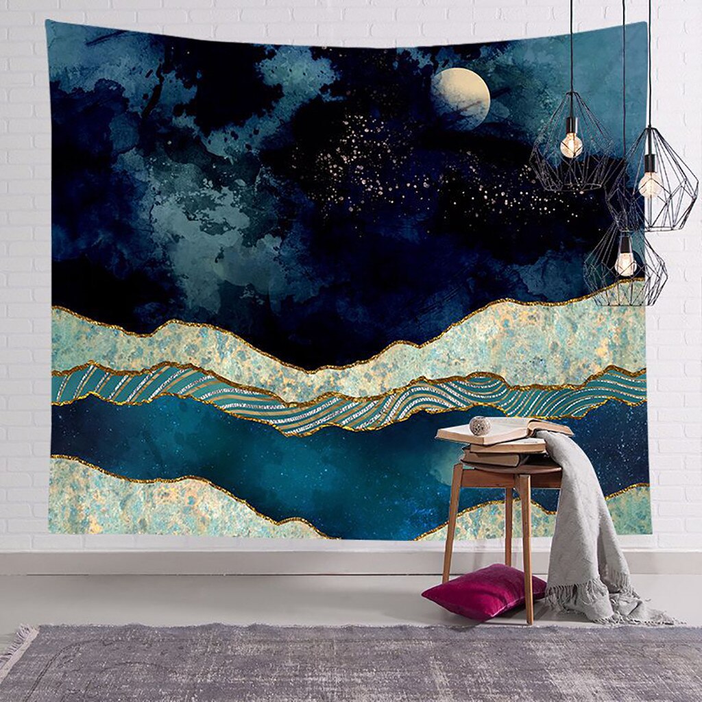 Tapestry Ocean Beach Wall Hanging Landscape Beach Decoration Blue Cloud Landscape Blanket Polyester Wallpaper#y30: Breen