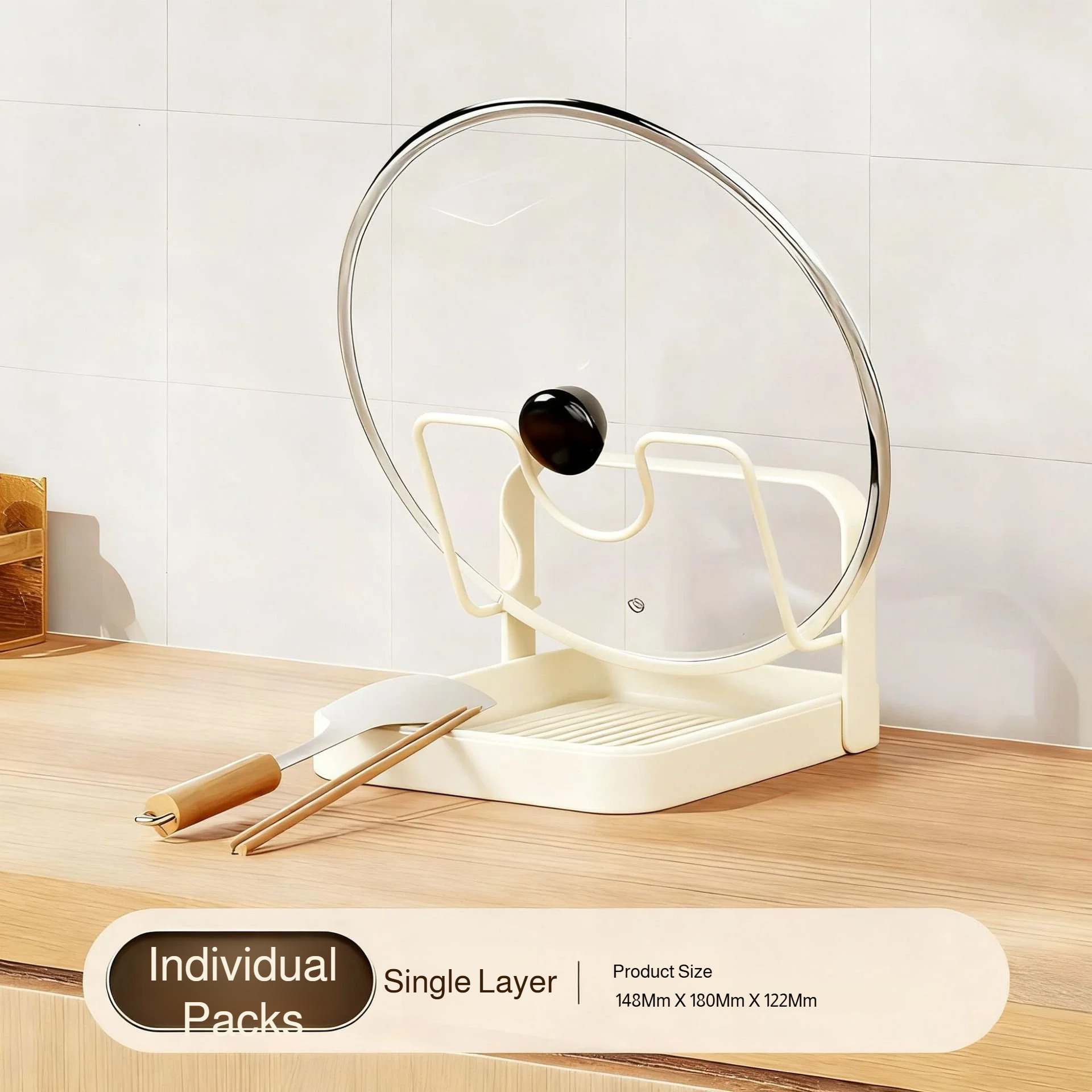 Kitchen Pot Lid Rack with Drainage Tray, Multi-functional Countertop Cutting Board Storage Rack, Space-Saving Easy to Clean: Clear