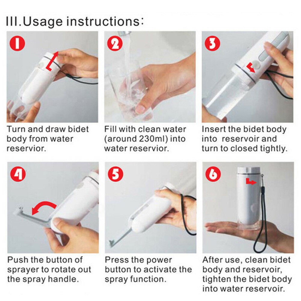 Bidé eléctrico de viaje de 230ml, pulverizador de aseo portátil de silicona, resistente al agua, con carga USB