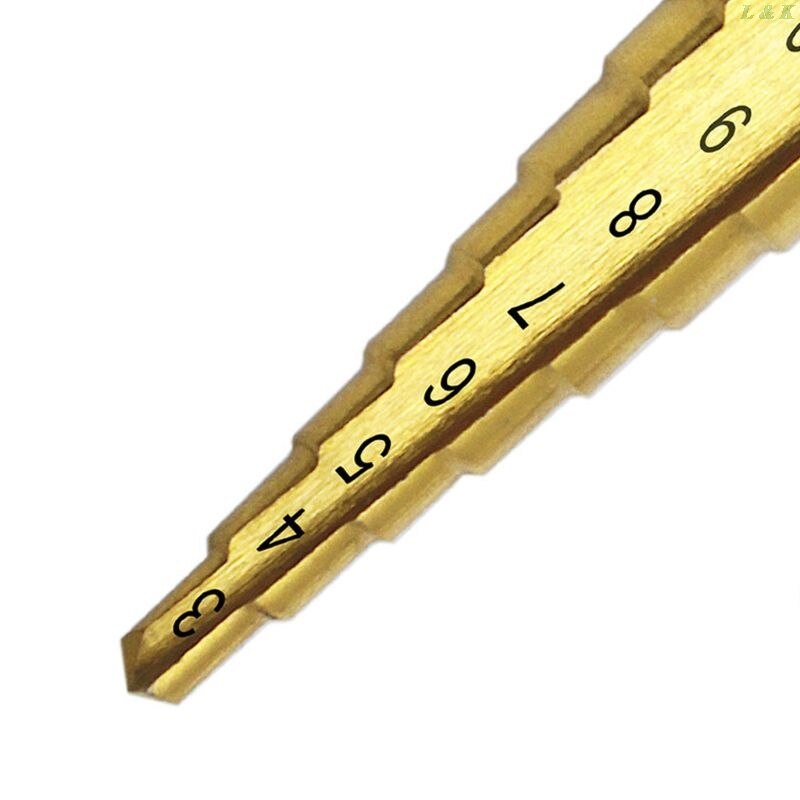 3-13mm HSS Titanium Coated Step Drill Bit Cone Hex Shank Reaming Power Tool Wood