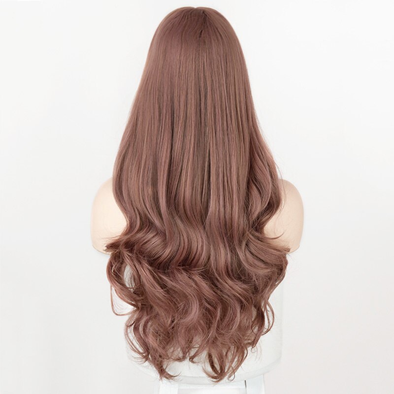 Long Body Wave Wig Womens Wig Natural with bangs Synthetic Wigs Gray/Brown/Black Wigs Heat Resistant for Women: BOTENG