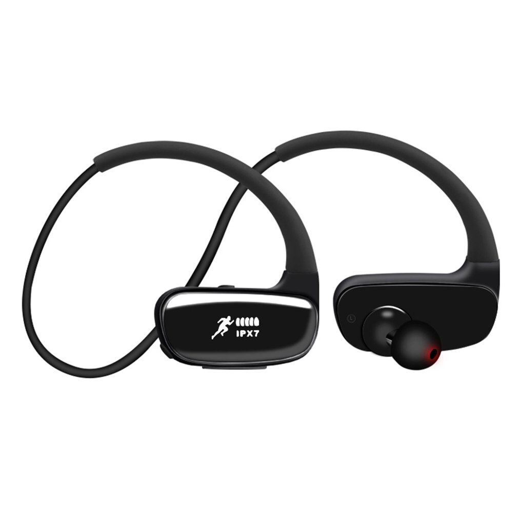 IPX8 étanche sans fil Bluetooth écouteur lecteur MP3 stéréo musique écouteurs sport HiFi casque nager: Black