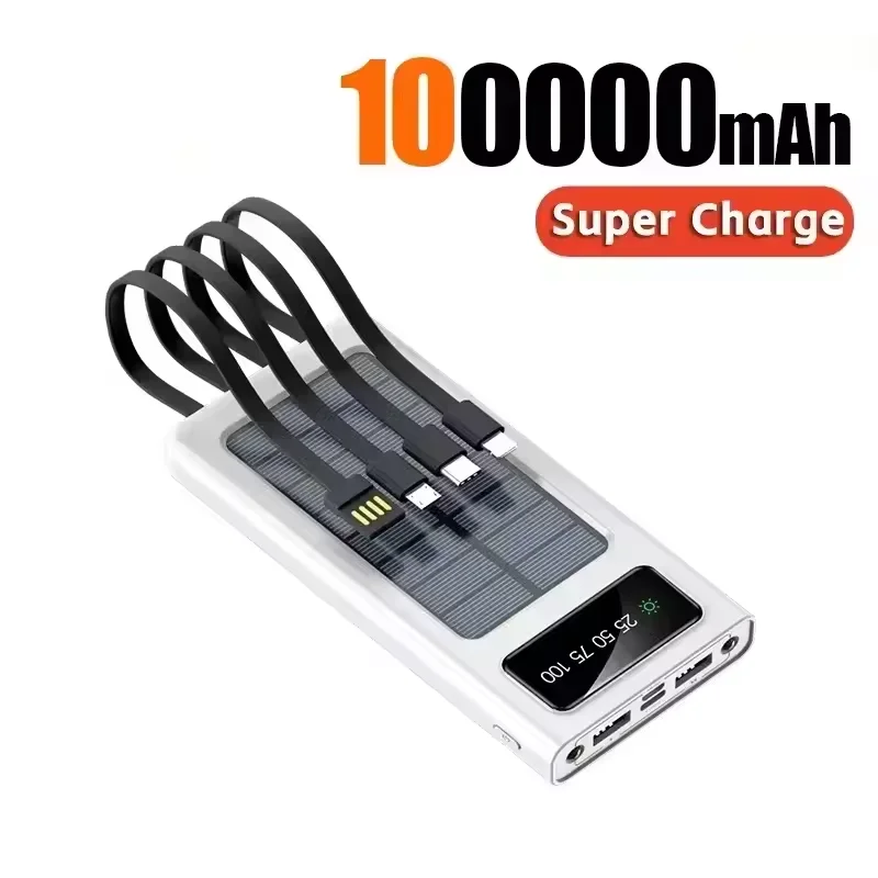 200000 mah solcelledrevet powerbank med ultrakapacitet, usb 4 in1 superhurtig opladning, usb type c, led-lys, udendørs powerbank til iphone: Guld