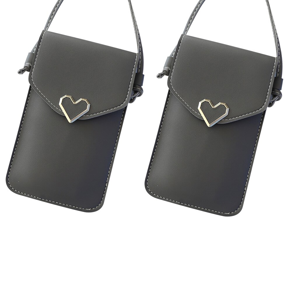 Cell Phone Bag Shoulder Pocket Wallet Pouch Case 2Pcs Love Heart Transparent Shoulder Crossbody Bag Phone Touch Screen Purse: Dark Grey