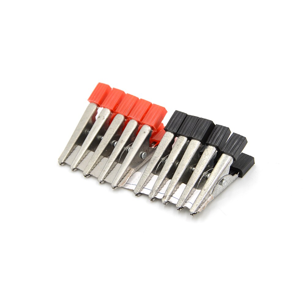 10pcs/lot 32mm Insulated Crocodile Clips Plastic Handle Cable Lead Testing Metal Alligator Clips Clamps Red+ Black