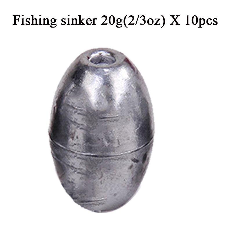 Plomos de pesca con forma de oliva, pesas de tiro dividido, accesorios de aparejos de pesca, 0,35g-20g: 10pcs 20g