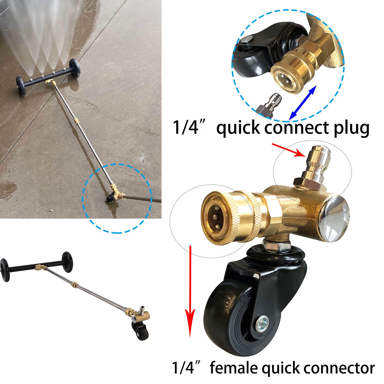 Auto Wassen Roterende Wiel Water Bezem 1/4 Inch Snelkoppeling Chassis Schoonmaken Wasstraat Roterende Wiel Water Bezem