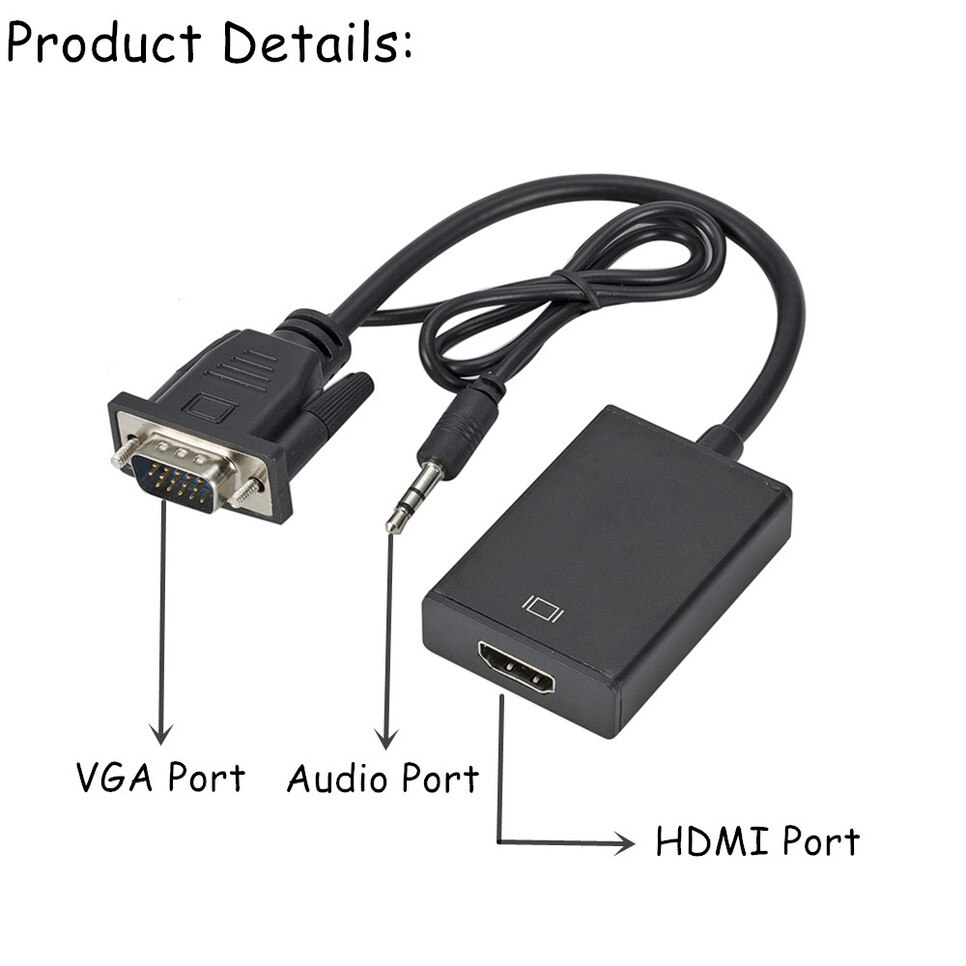 BGGQGG 1080P HD Vga a Hdmi con cavo Audio da 3.5mm adattatore Vga a Hdmi per PCProjector convertitore Audio Video da Laptop a HDTV Ps4