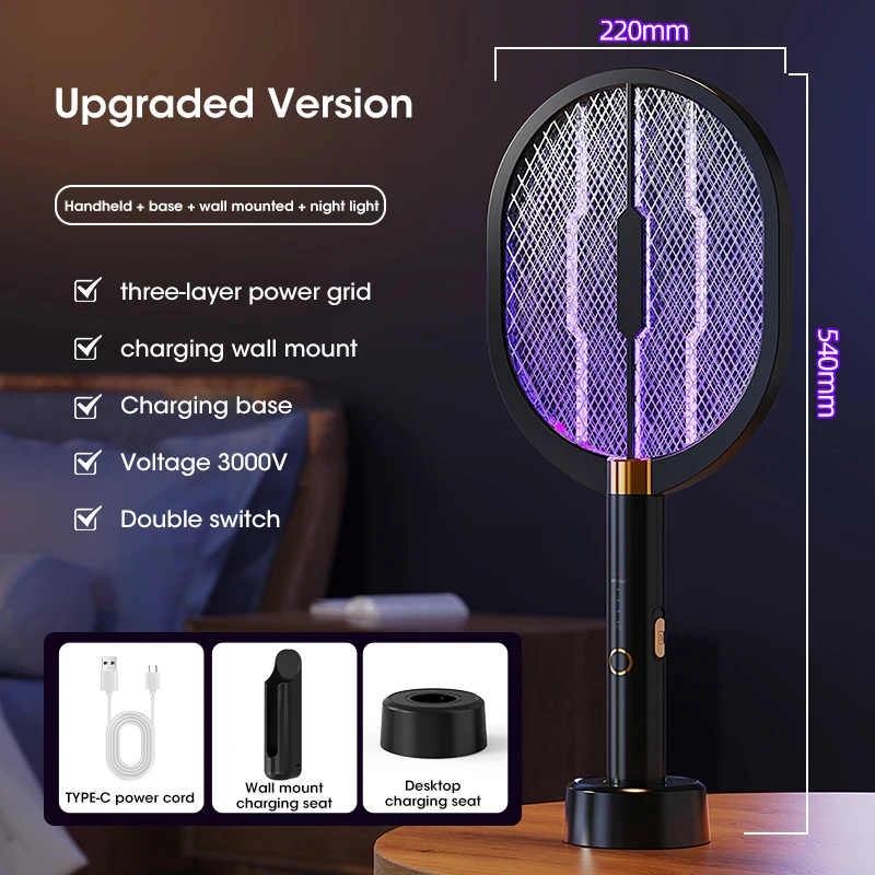 Upgraded 3000V Electric Mosquito Racket With Purpl... – Vicedeal