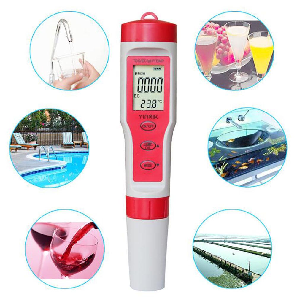 Portable Digital Water Tester 4-in-1 PH TDS EC TEMP Water Monitor Test for Swimming Pool Drinking Water Spa