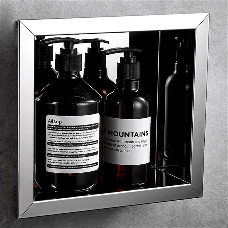 Bathroom Storage Shelf 304 Stainless Steel Concealed Install Shower Organizer Storage Rack Inside Wall Mounted Bathroom Shelf