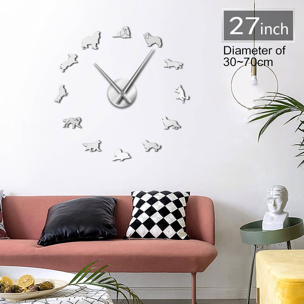 Frameless Cavalier King Charles Spaniel 3D DIY Wall Clock Dog Pet Puppy Shop Wall Art Deco Stickers For Living Room