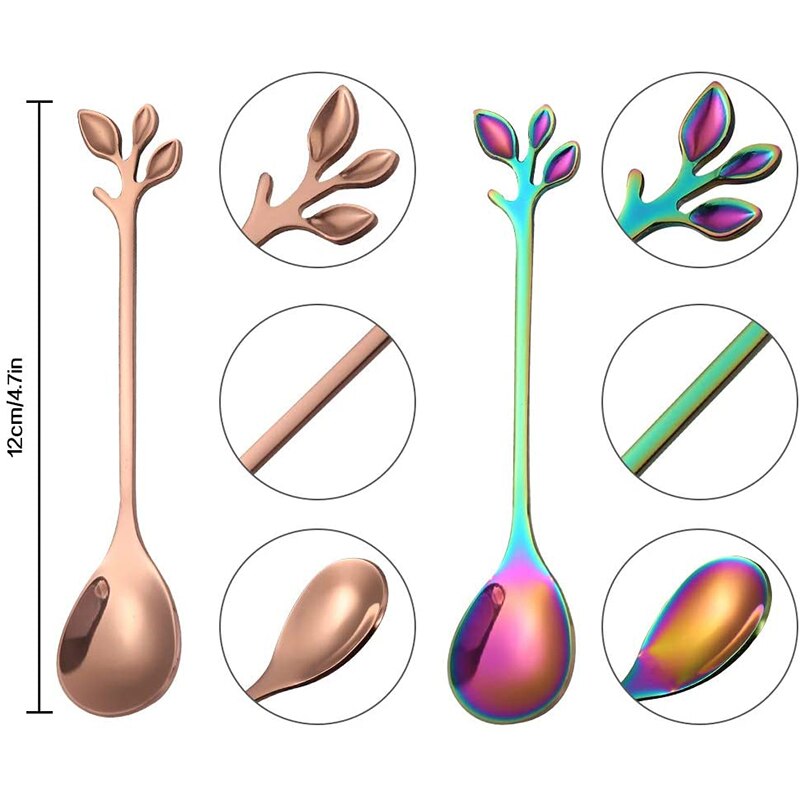 16 Stuks Demitasse Lepels Espresso Lepel Blad Koffielepel Thee Suiker Lepels Retro Dessert Lepel, 4 Kleur