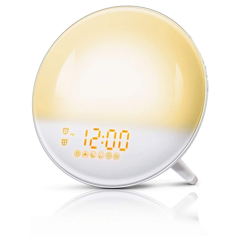 Sunrise Alarm Clock Wake Up Light 7 Colors Sunrise Simulation Dual Alarm Clock with 7 Natural Sound and FM Radio-US Plug: Default Title