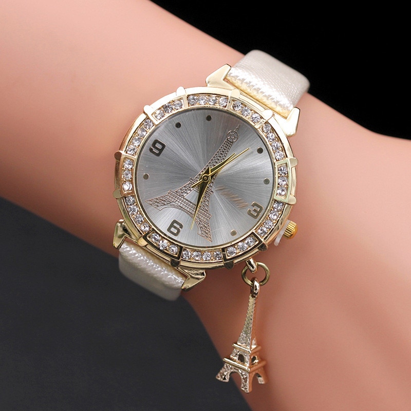 Luxe Vrouwen Horloge Quartz De Eiffeltoren Rhinestone Hanger Pols Horloge Dames Horloge Vrouwelijke Klok Relogio Feminino