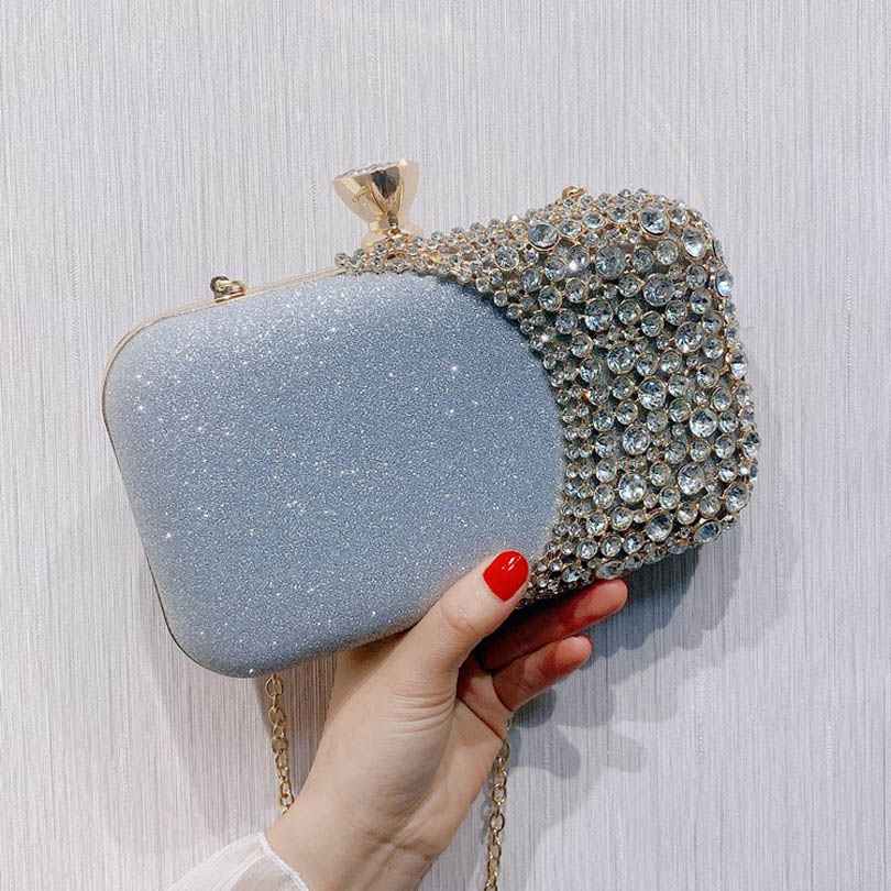 Kvinder clutch aftentaske beaded krystal dame bryllup pung rhinestones håndtasker sølv sort aften clutch tasker til kvinder