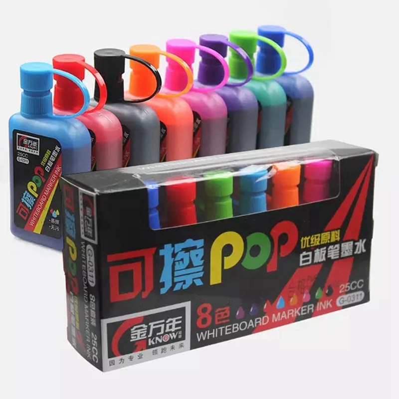 WISSEN Pop Whiteboard Marker/Tinte 8 Farben 5/12mm Wasser-basierend Wiederholt Füllung Löschbaren Stift Werbung/Poster Stift G-0622/0625/0311