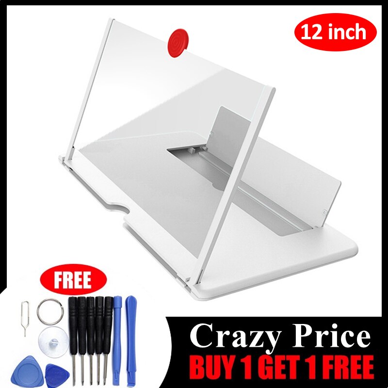 12 inch Folding Enlarged Phone Screen Magnifier Radiation Eye Protection 3D HD Video Amplifier Mobile Phone Stand Bracket Holder: 12 inch white