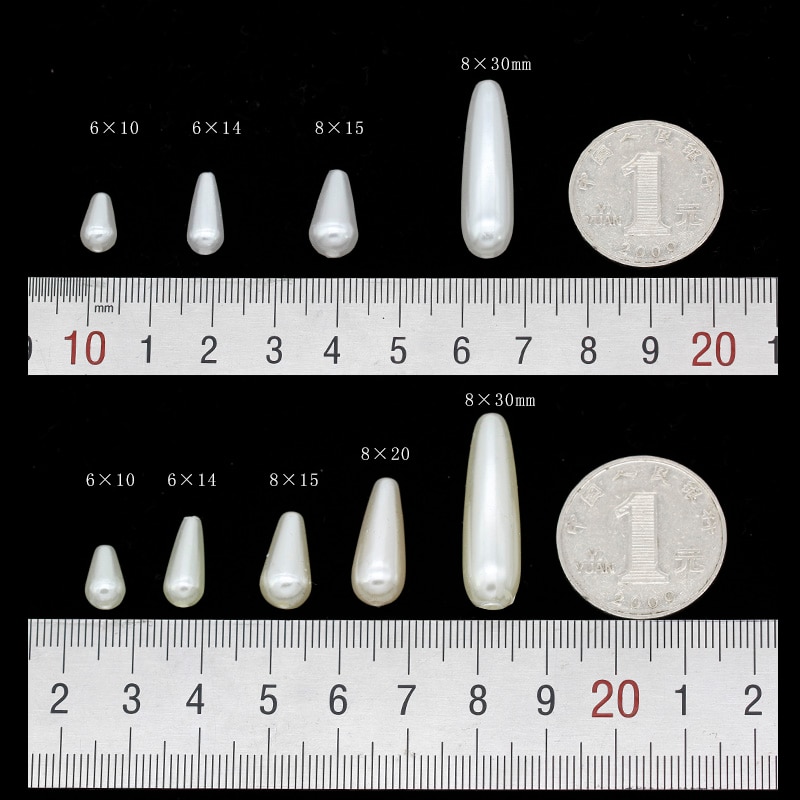 100p 6 x 10mm 6 x 14mm 8 x 15mm 8 x 20mm 8 x 30mm dråbe / pære elfenben / hvid sy på efterligning perle smykker gør perler diy spacer perler