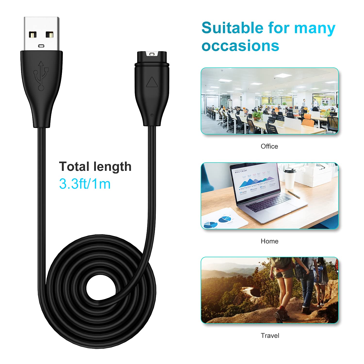 USB Charging Cable for Garmin Fenix 7 5 5X Plus 6 6S 6X Pro Charger Instinct Vivoactive 3 Venu Sq forerunner 935 245 Charger