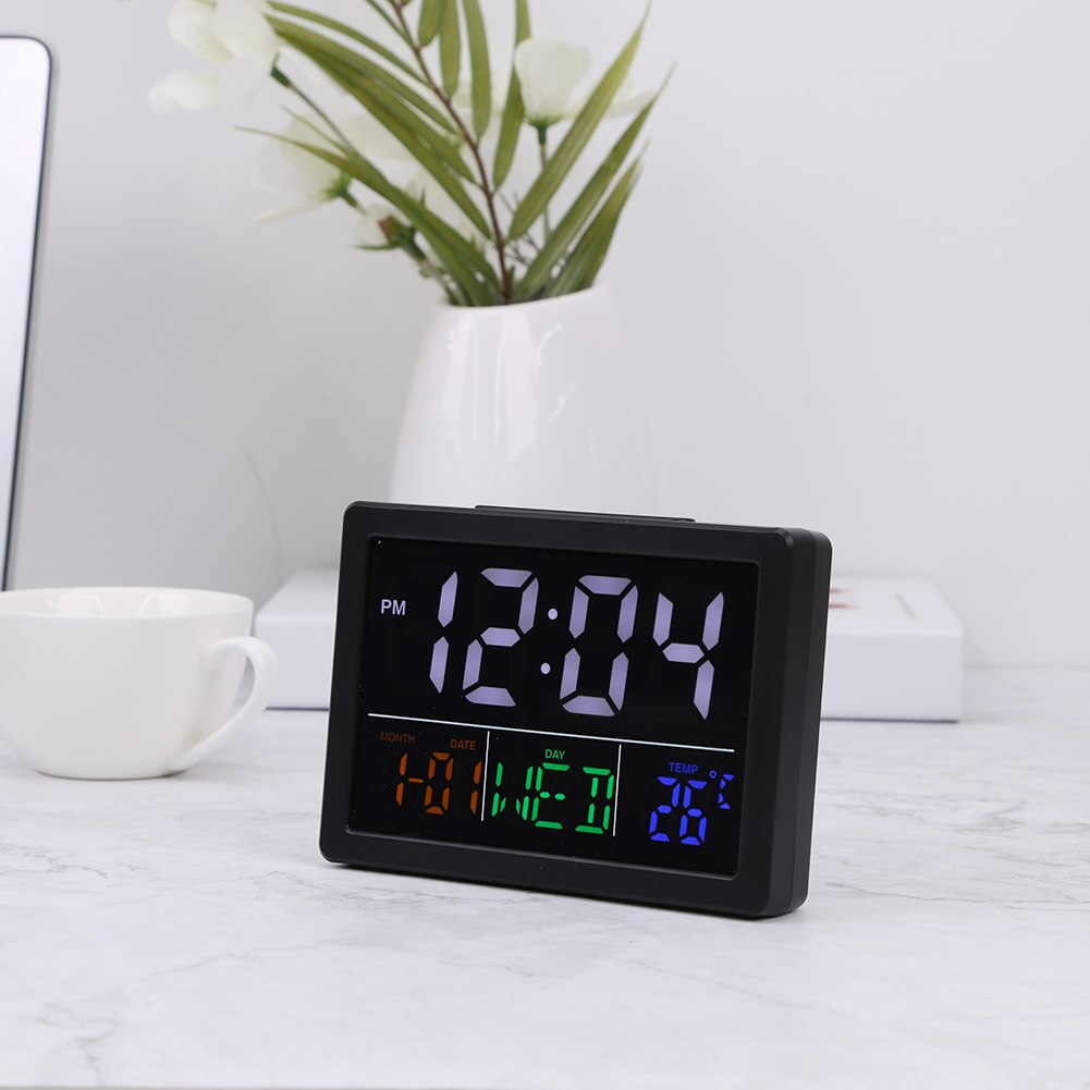 Silent Digital LED Alarm Clock Table Desk Temperature Humidity Meter Date Weather Station Screen Display Clock