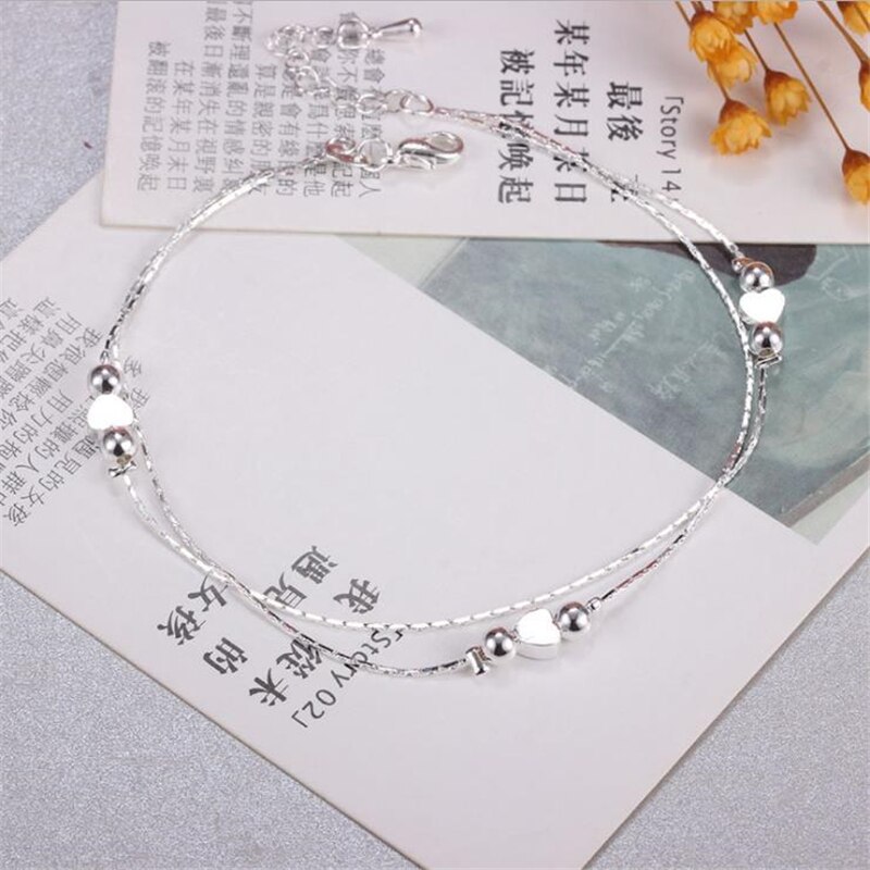 Kofsac Trendy 925 Sterling Zilveren Enkelbanden Voor Vrouwen Eenvoudige Glossy Ronde Kralen Liefde Hart Enkels Chain Sieraden Meisje
