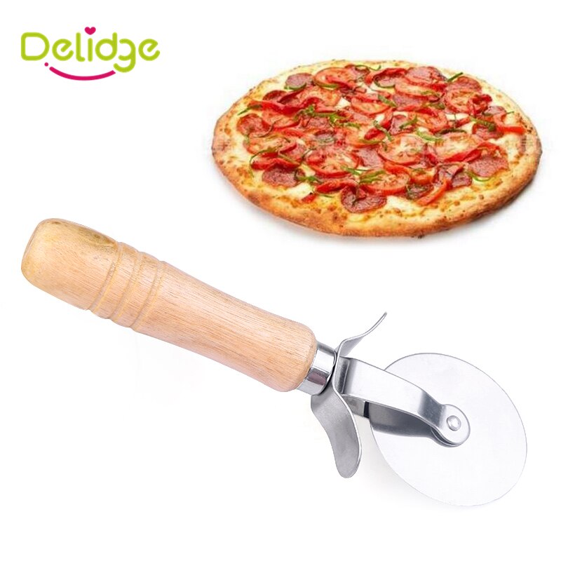 Round Pizza Cutter Stainless Steel With Wooden Handle Pizza Knife Cutter Pastry Pasta Dough Kitchen Baking Tools