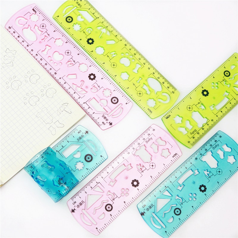 Fun and cute soft thick ruler 20/15cm Plastic is transparent and straight ruler Student geometry diary painting template