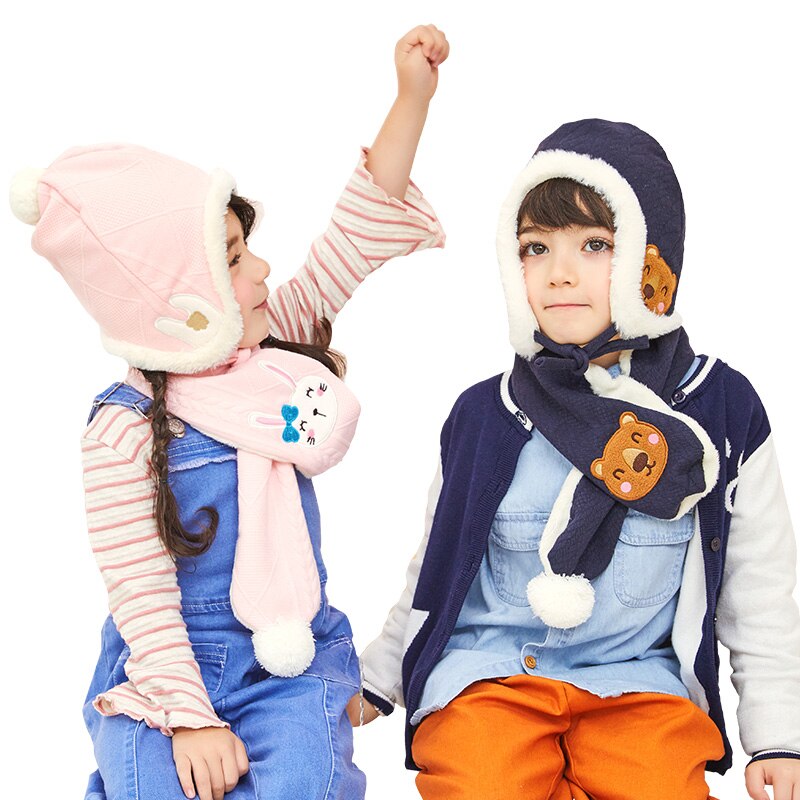 Kocotree kinderwintermuts en sjaal voor 4 kleuren beschikbaar jongens meisjes warme muts sjaal kinderen cartoon uil mutsen pet verdikt