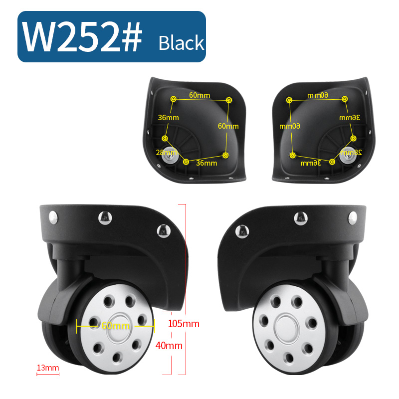 1 Pair of Universal Luggage Wheel Replacement Silent Balanced Wear-Resistant Universal Caster Luggage Accessories: black