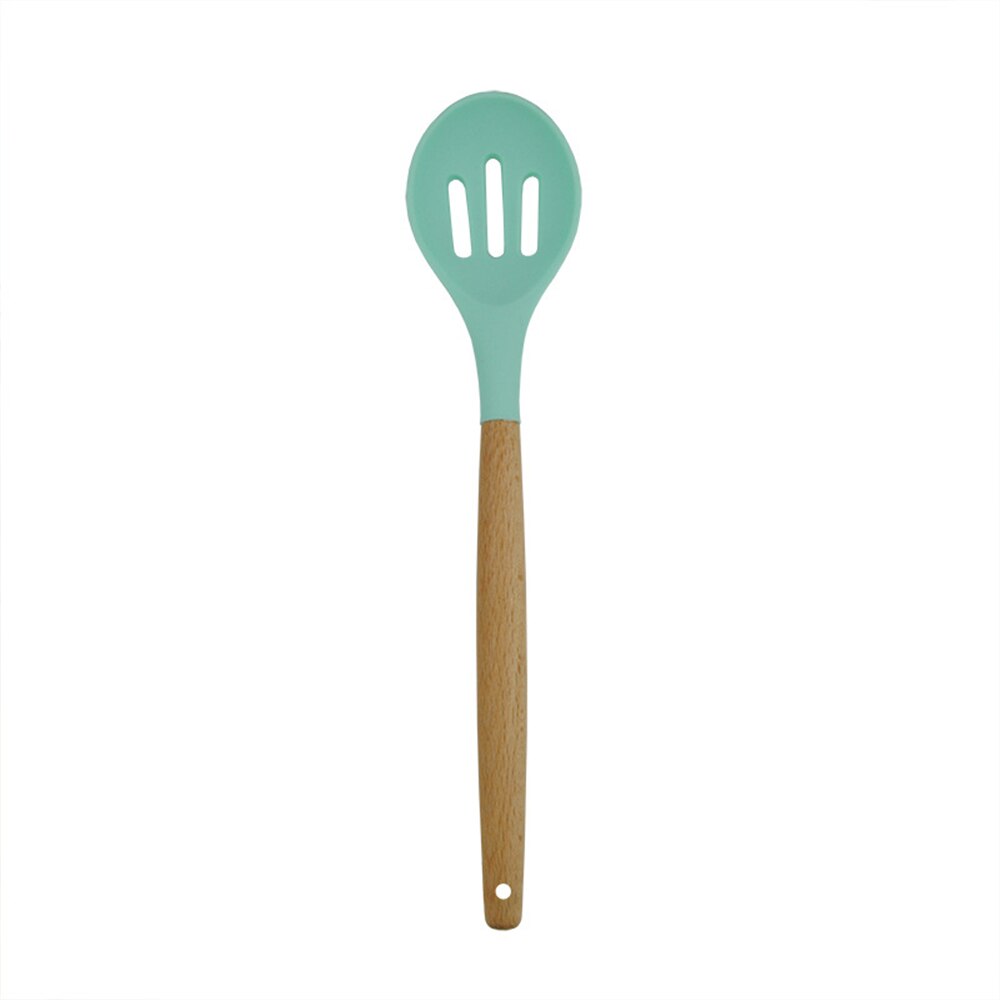 Wooden Handle Silicone Kitchenware Set for Non-stick Pan Kitchen Tool Accessories Spatula Spoon Clip Whisk Brush Ladle: Colander