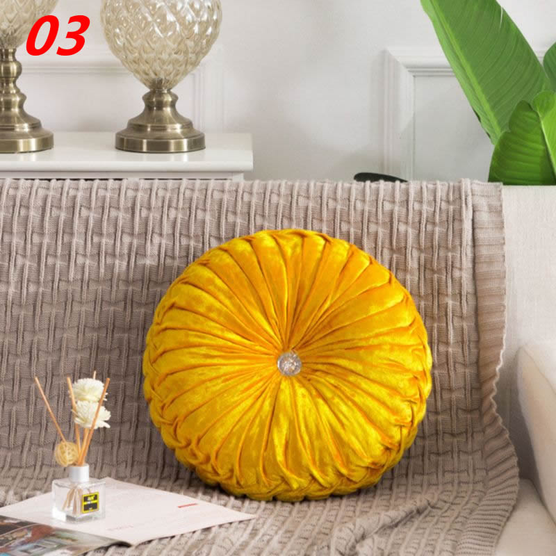 European Style Throw Pillow Luxury Velvet Cushion Pleated Fabric Handmade Round Wheel Pumpkin Seat Cushions: 03