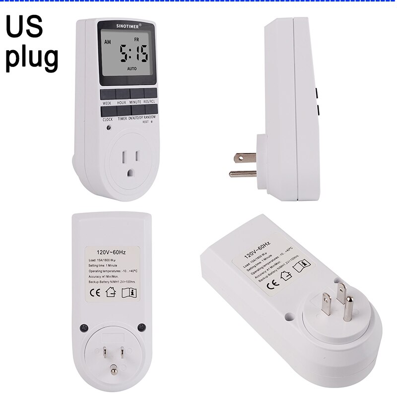 Household EU US Plug Timer Switch 110V 230V Programmable Kitchen Timer Outlet with Alternative 12 /24 Hour System: US plug