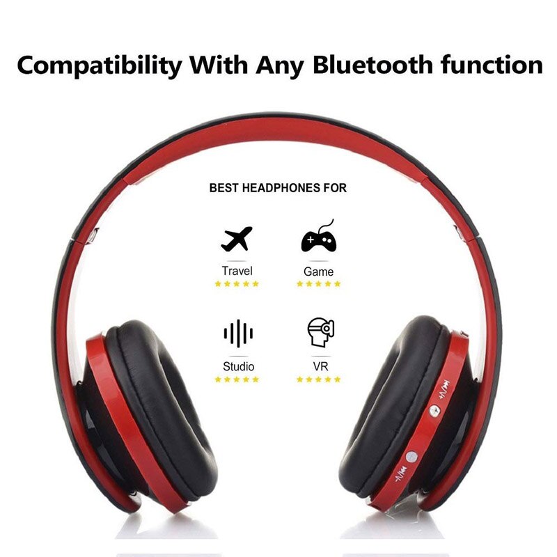 Wireless Bluetooth Headphones Rechargeable Portable Foldable Headsets Head-Mounted Stereo Sports Earphones