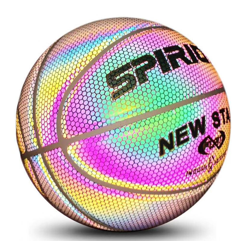 Brillant Basket-ball Fluorescent Basket-ball lune lumineux arc-en-ciel réfléchissant Basket-ball LED panier cerceau lumière taille 7