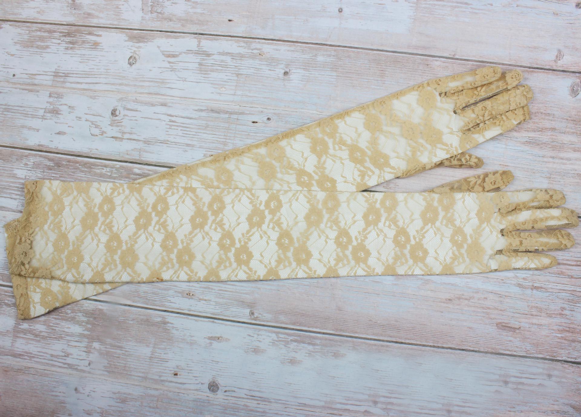 Pas cher blanc dentelle gants de mariée rouge blanc coton doigts longs gants pour mariage femmes fête accessoires demoiselle d'honneur rose gants: Champagne