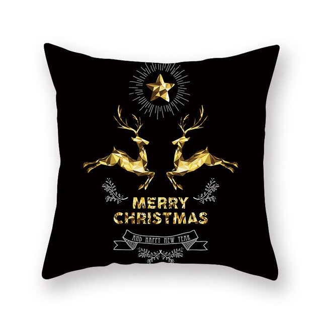 45 * 45 cm jul gyldne elge sort pudebetræk kant trykt fersken kashmir pudebetræk kontor sæde ryg dekoration.: H01