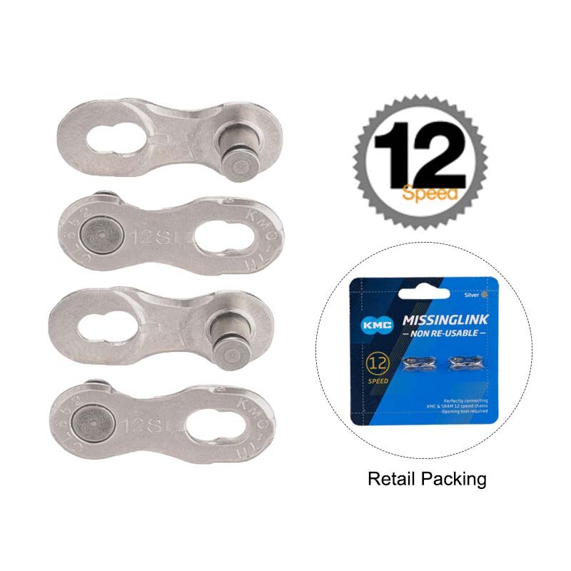 KMC 12 Speed Bicycle Chain X12 L MTB Road Bike X Bridge Trekking Commuting Cycle W/ Original MissingLinks Connectors: 12 Silver 2 Pair