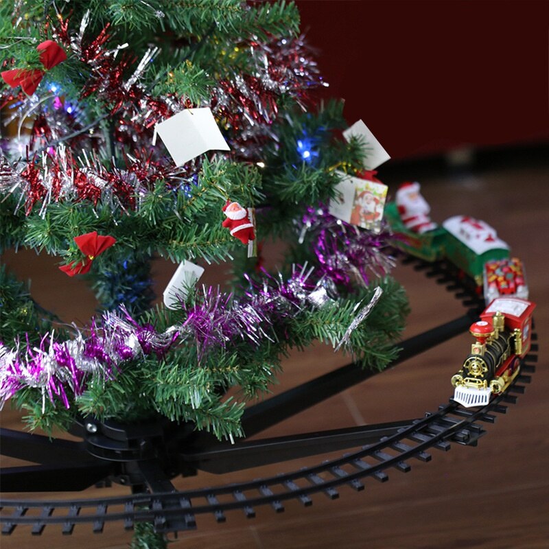 Juletog elektriske leker juletre dekorasjon togbane ramme jernbanevogn med lyd og bybane bil jul
