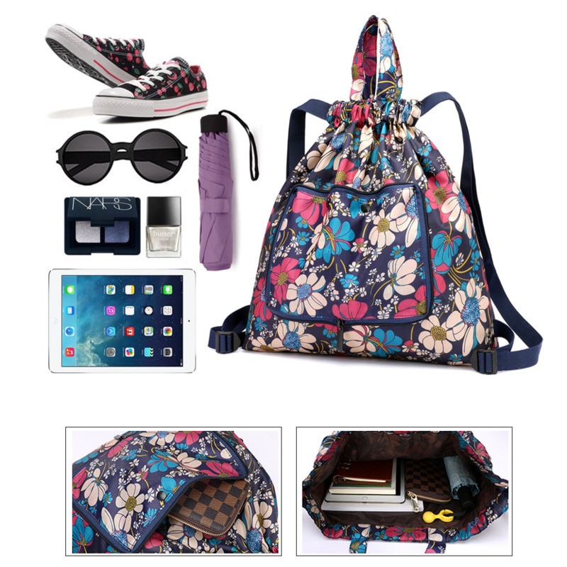 Multifunctional Backpack Women Leisure Printing Backpacks Nylon Waterproof Shoulder Bags Shopping Large Capacity Backpack Travel