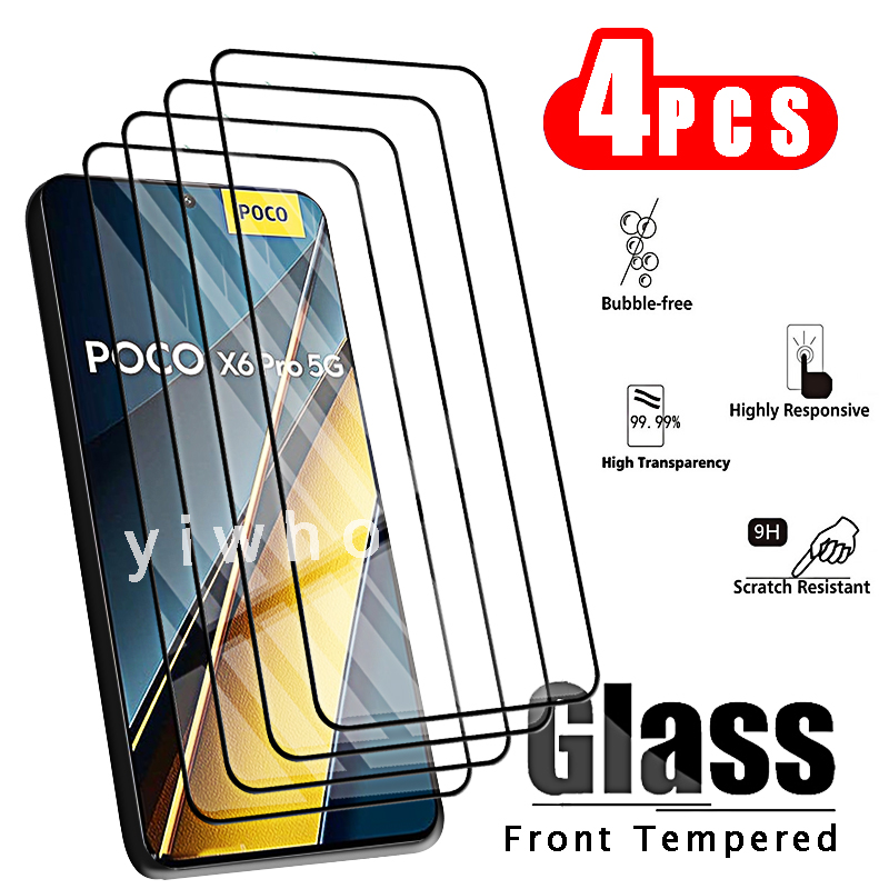Protectores de pantalla de vidrio templado para Xiaomi, película protectora para Poco X6 Pro, 5G, X5, X4 Pro, X3, Nfc, Pocco, Poco, Poxo, X6pro, 4 Uds.: Rosa dorada / Paquete 20