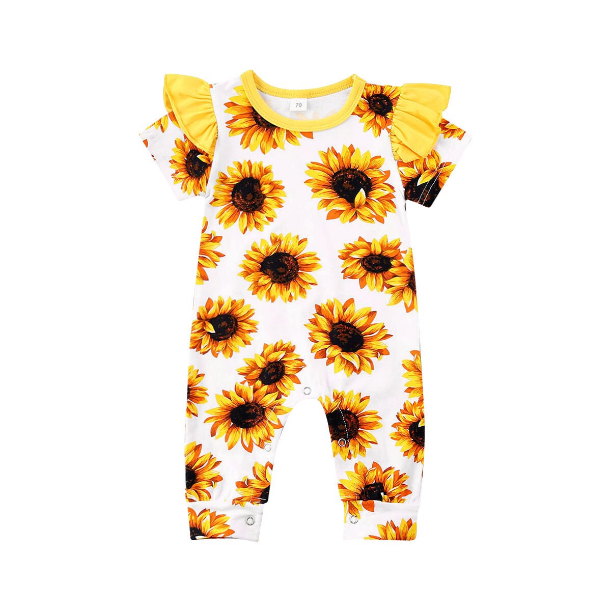 0-18M Nieuw Zomer Baby Meisjes Jongens Rompertjes Hoofdband 2 Stuks Zonnebloemen Print Korte Mouw Jumpsuits Kleding: 3M
