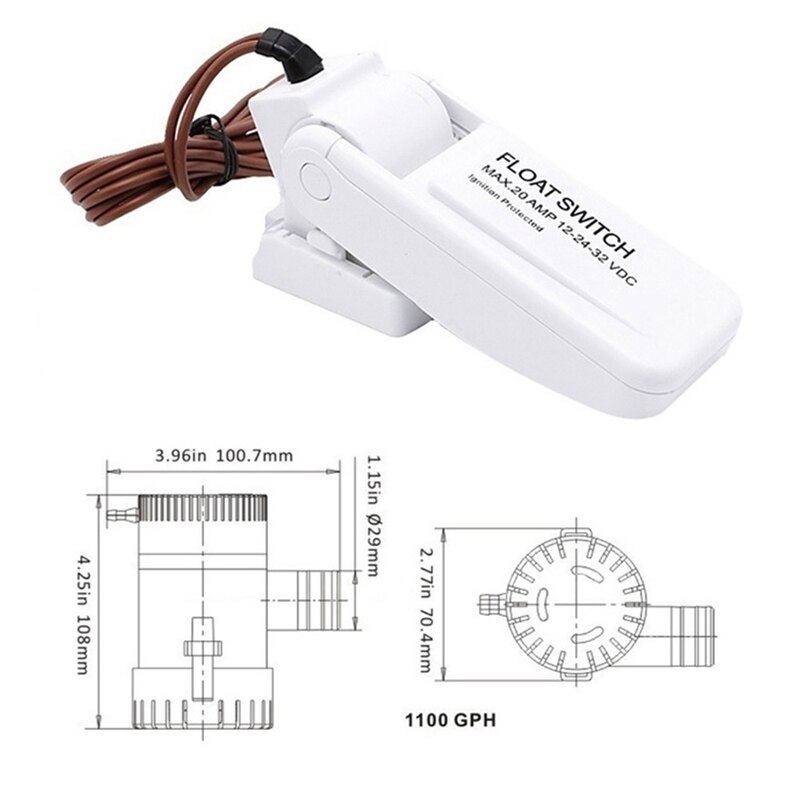1100GPH Bilge Pump 12V Electric Submersible Boat Yacht Pump Float Switch Bilge Switches Motor Homes Houseboat Boats