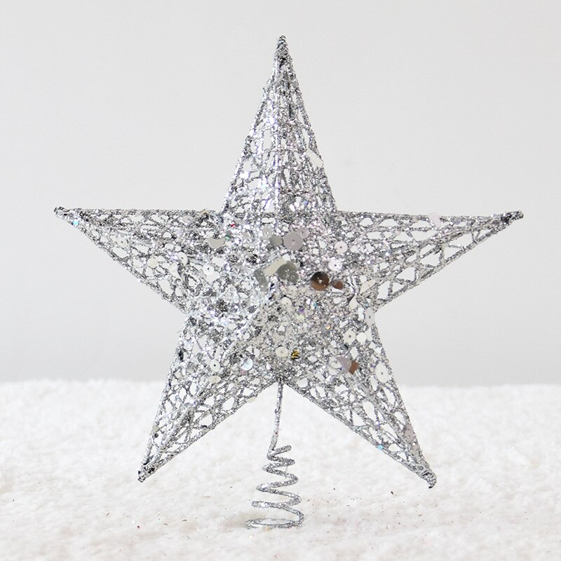 Décoration de sapin de noël en fer forgé, décoration scintillante, étoile à cinq branches: 20X25cm-silver