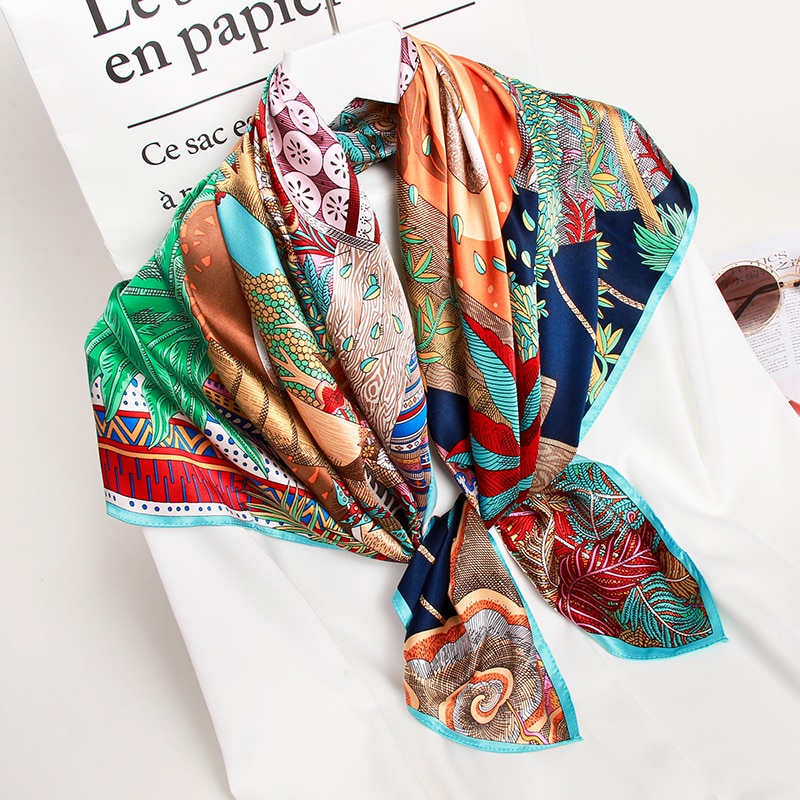 100%  firkantede silke skjerf kvinner trykt wrap silke bandana foulard femme tørkle 14mm ekte silke hals skjerf 88*88cm