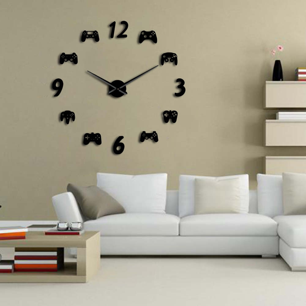 Video Game Controllers Diy Grote Wandklok Game Room Decor Modern Freamless Giant Wandklok Game Jongens Kamer Muur horloge